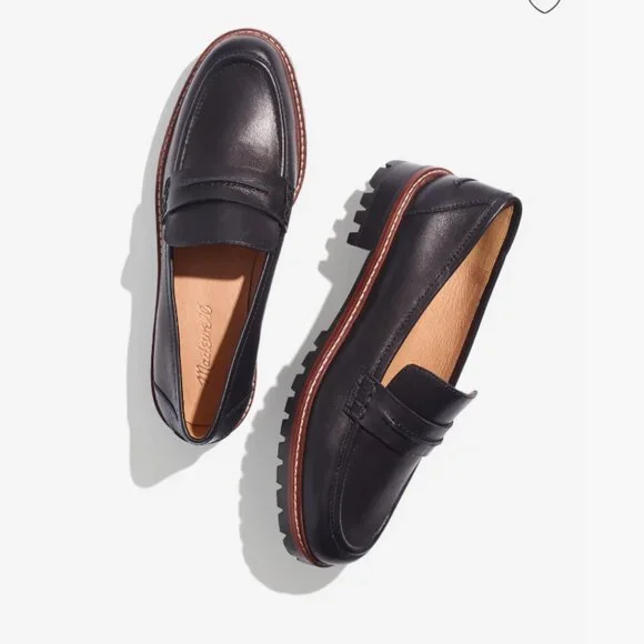 Madewell The Corinne Lug Sole Leather Loafers in Black | Size 7.5 - Picture 1 of 9